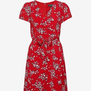 Ralph Lauren Red Floral V-Neck Mini Dress